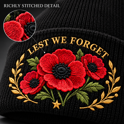 🎖️ Lest We Forget Poppy™ | Memorial Embroidered Knit Beanie