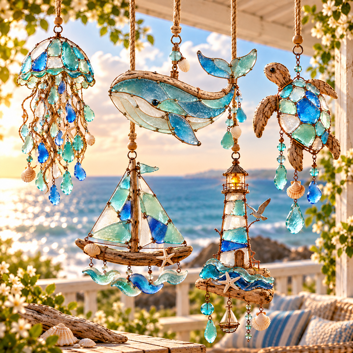 🌊✨ Catch the Coastal Light | Handcrafted Sea Glass Suncatcher Charms