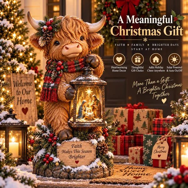 🐮✝️ Highland Holy Night™ | Solar Lighted Nativity Lantern
