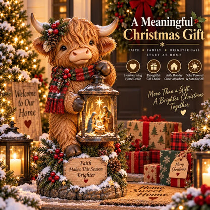 🐮✝️ Highland Holy Night™ | Solar Lighted Nativity Lantern