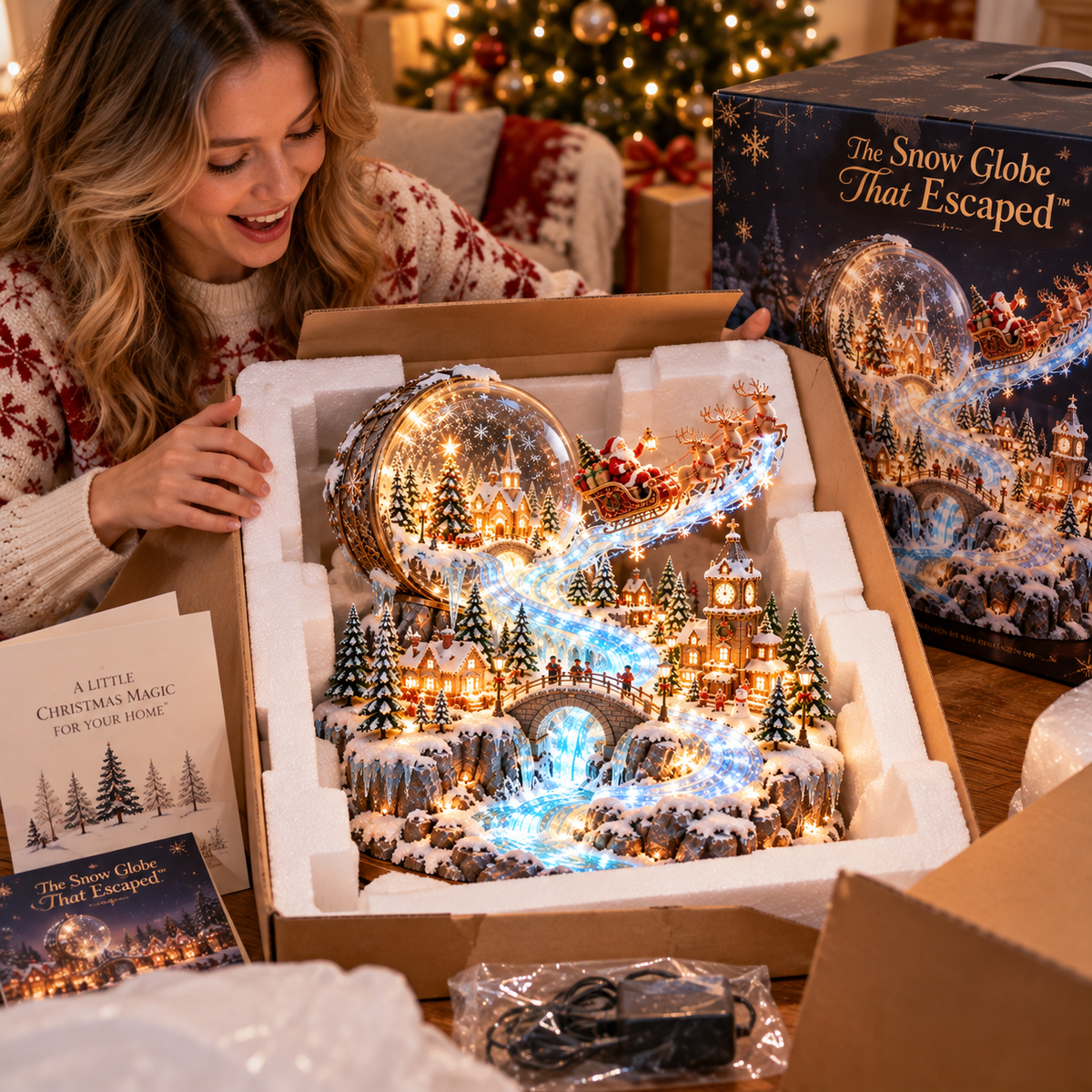 🎄✨ Christmas Magic Collection™ – Illuminated Santa Sleigh & Christmas Village Decor
