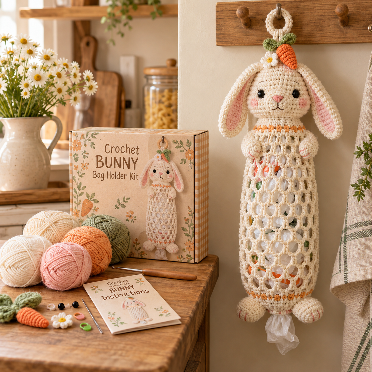 🔥 LAST DAY 49% OFF | 🧶🐾 Cottage Critter Keepers™ | Crochet Animal Bag Holder DIY Kit – 11 Designs