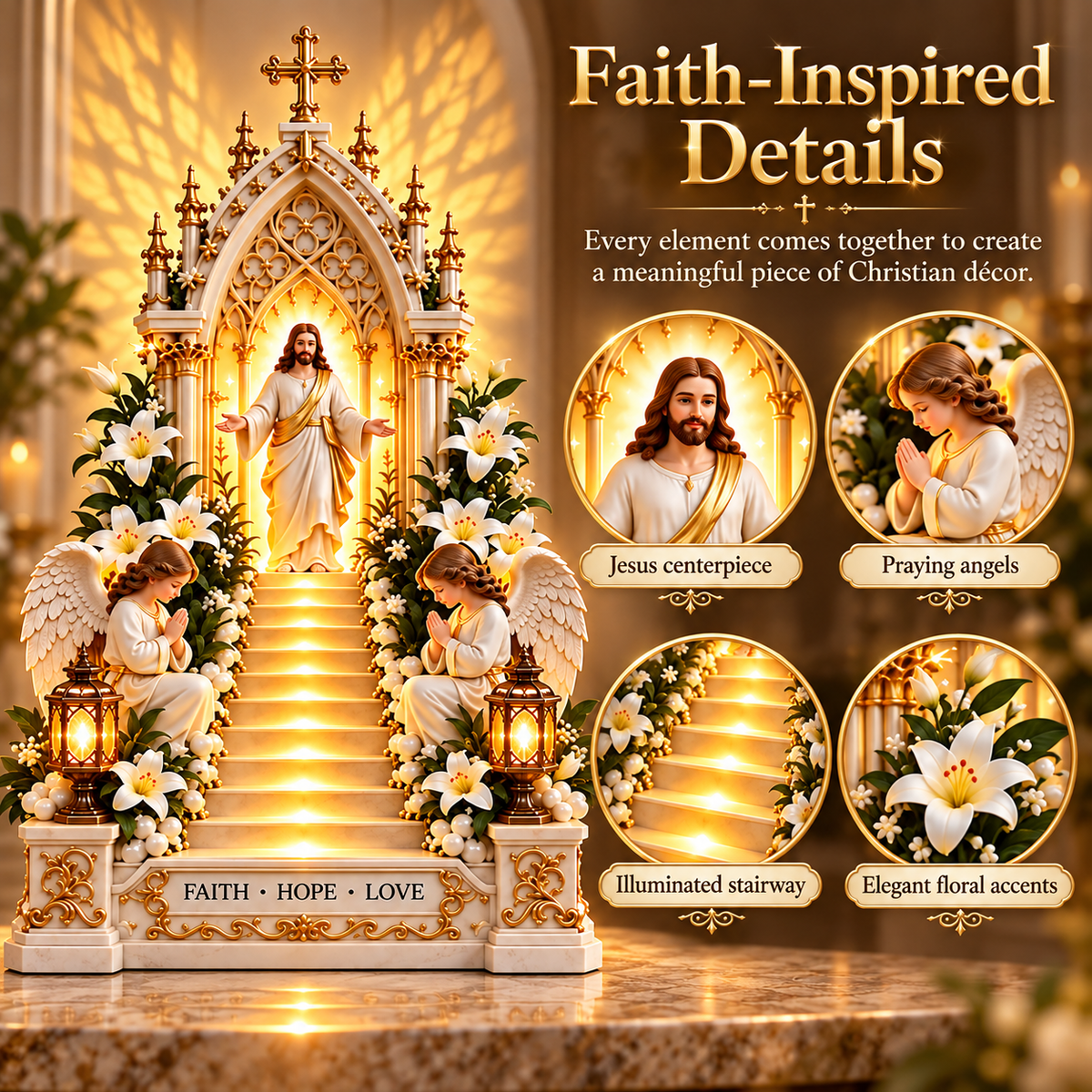 🙏 Heavenly Stairway Angel Wing Light – Christian Tabletop Faith Decor