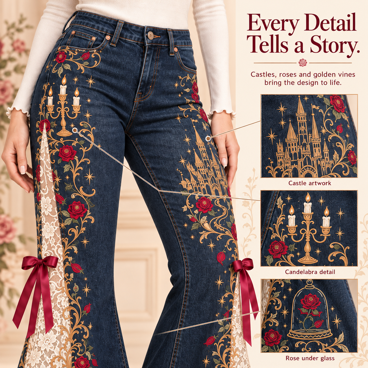 🎀🌹 "Fairytale Romance" Women’s Flared Jeans