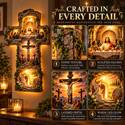 ✝️ He Is Risen – 3-Scene Jesus Resurrection LED Wall Cross Lamp