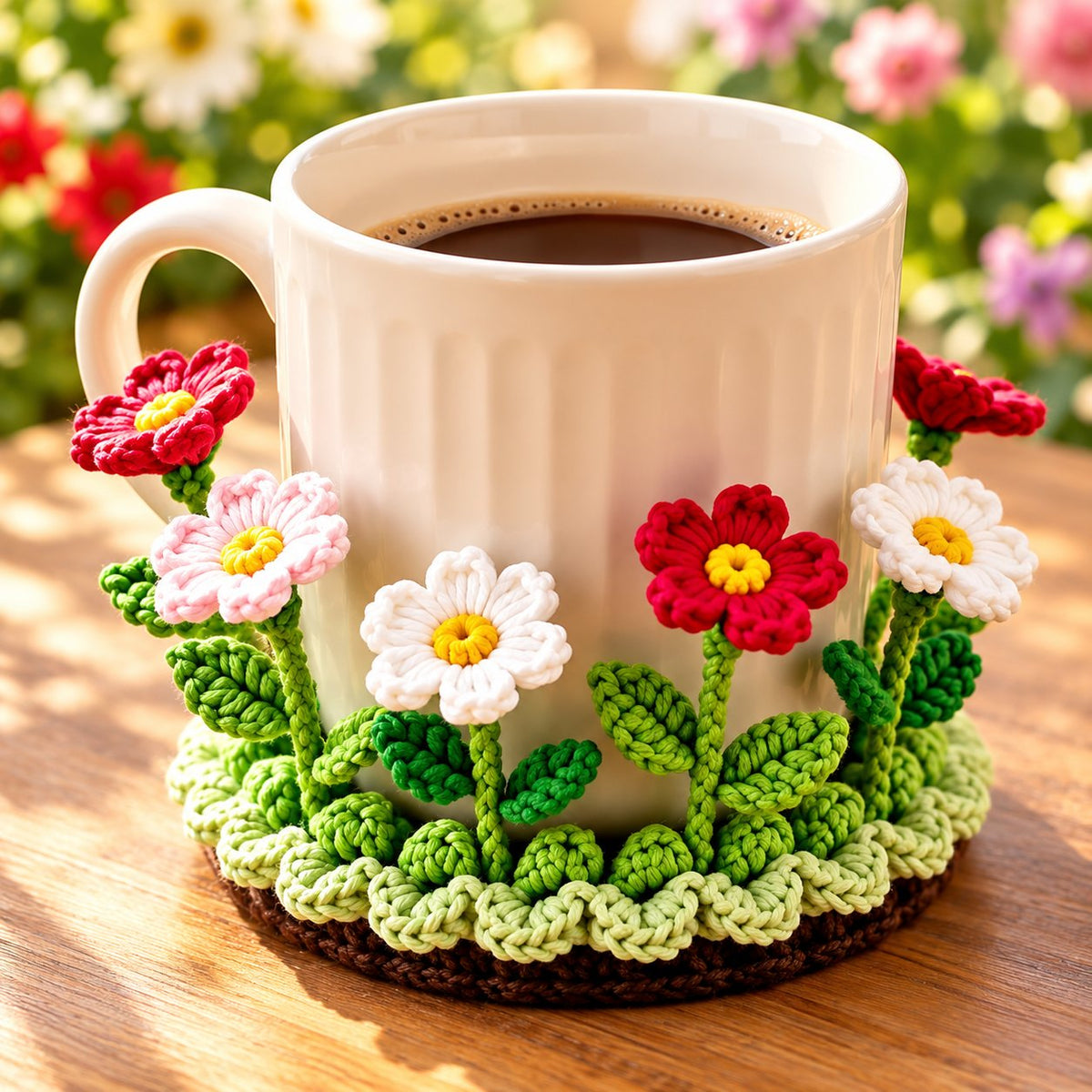 🌸☕ Blooming Mug Garden™ | Handmade 3D Crochet Flower Coaster