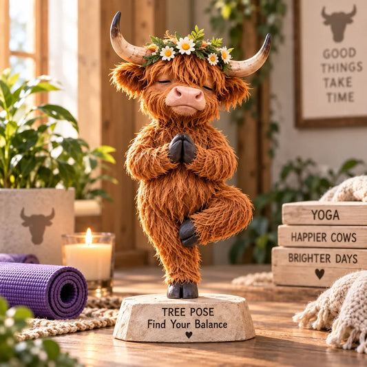 🧘🐮 Highland Namaste™ | Whimsical Yoga Cow Figurine