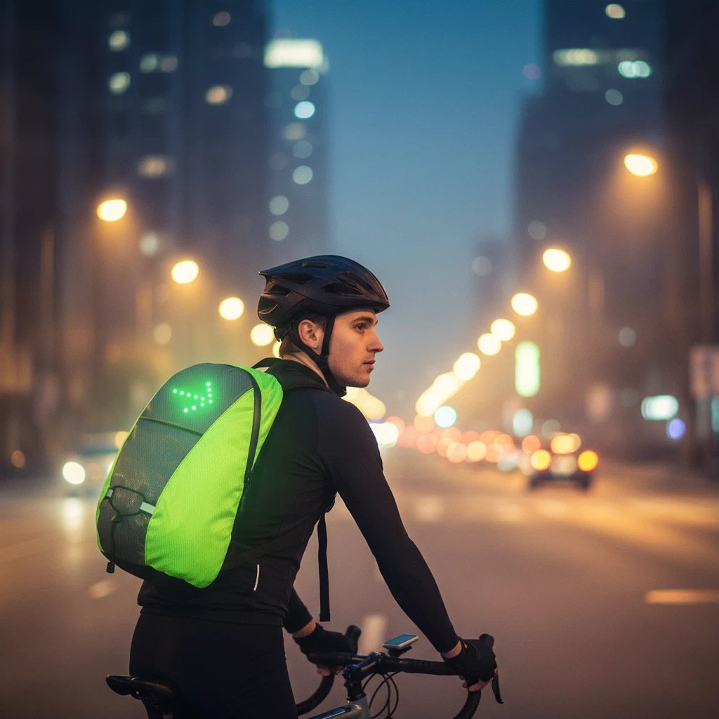 🚴 15L LED Warning Light Backpack – Wireless Handlebar Remote, 5 Signal Modes & Reflective Strips