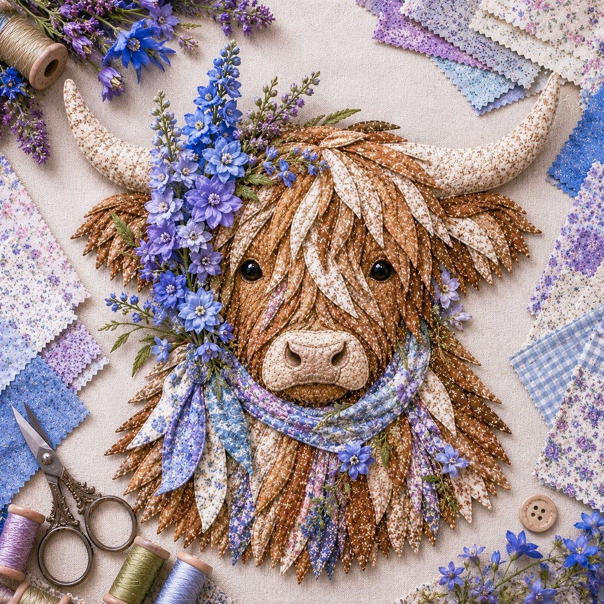 🐮💐 Blooming Highland™ | Birth Flower 3D Fabric Art DIY Kit – Beginner Friendly