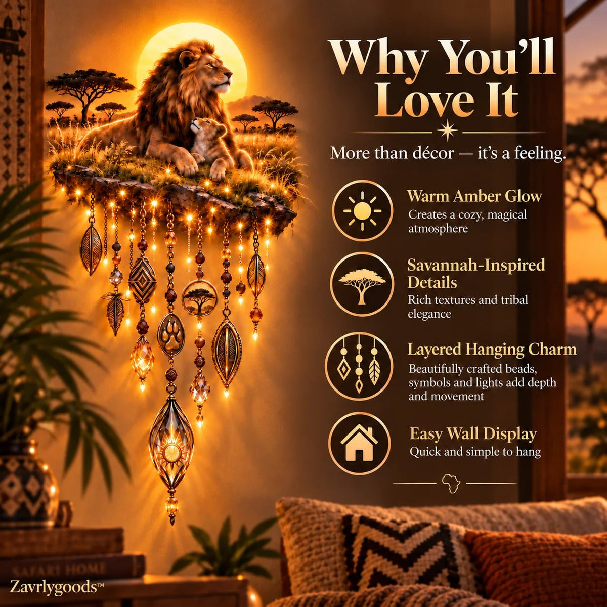 🦁❤️ Savannah Lion Family Glow ✨ Illuminated Lion & Cub Wall Decor