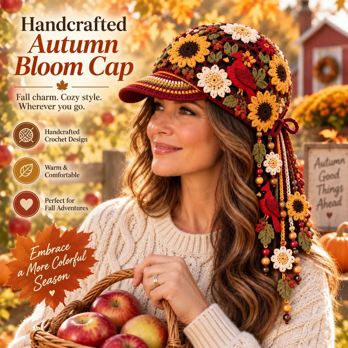 🍂🧶 Handmade Crochet Garden Cap – Floral & Woodland Collection