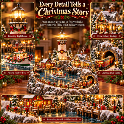 🔥 LAST DAY 49% OFF-🎄Christmas Lighthouse Harbor Village – Light-Up Winter Wonderland
