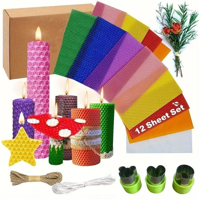 🕯️🐝 HoneyGlow DIY Beeswax Candle Kit – Roll, Create & Light Up Cozy Moments (12-Piece Set)