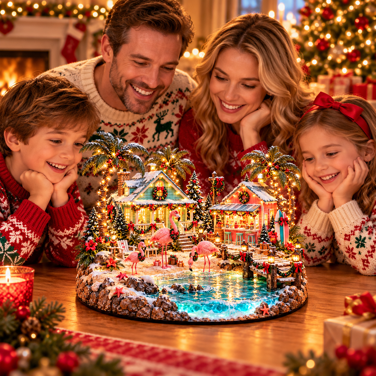 🎄🦩 Pink Flamingo Christmas Village™ – Tropical Lights, Coastal Cottages & Holiday Charm