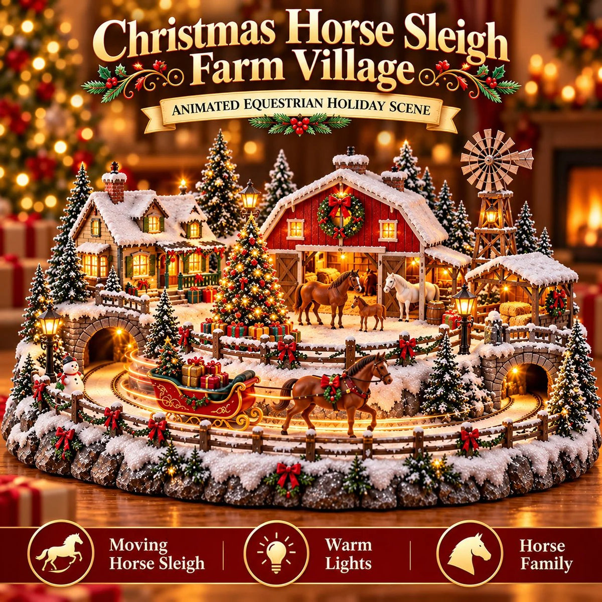 ✨🐮 Lighted Highland Cow Farm Village — Holiday Decor with Warm Lighting