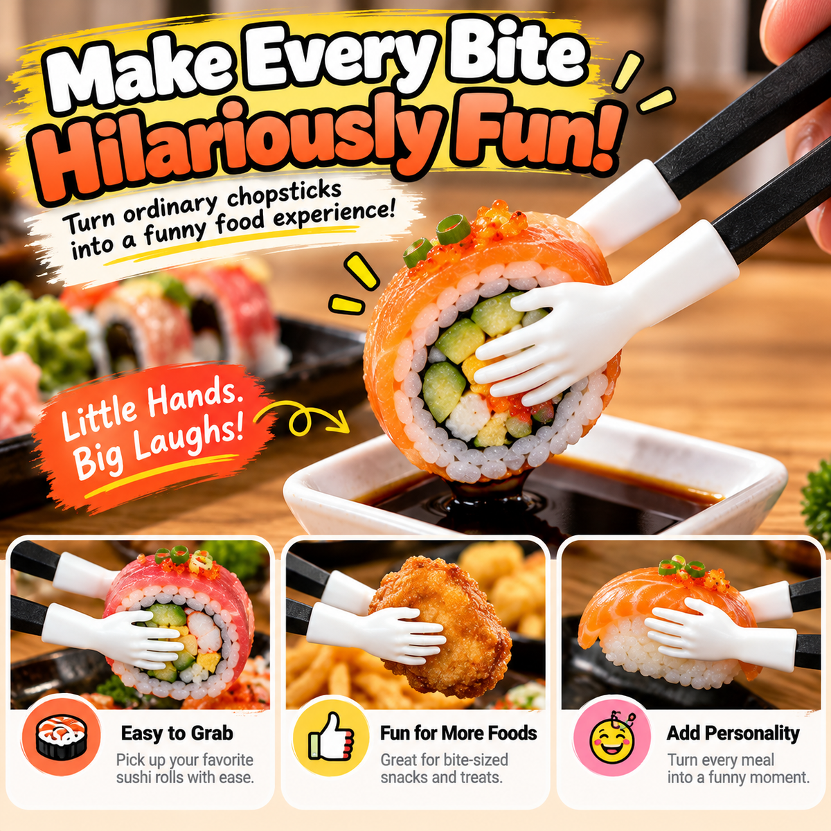😂🥢 Tiny Hand Sushi Grabbers™ | Funny Mini Chopsticks for Sushi Lovers