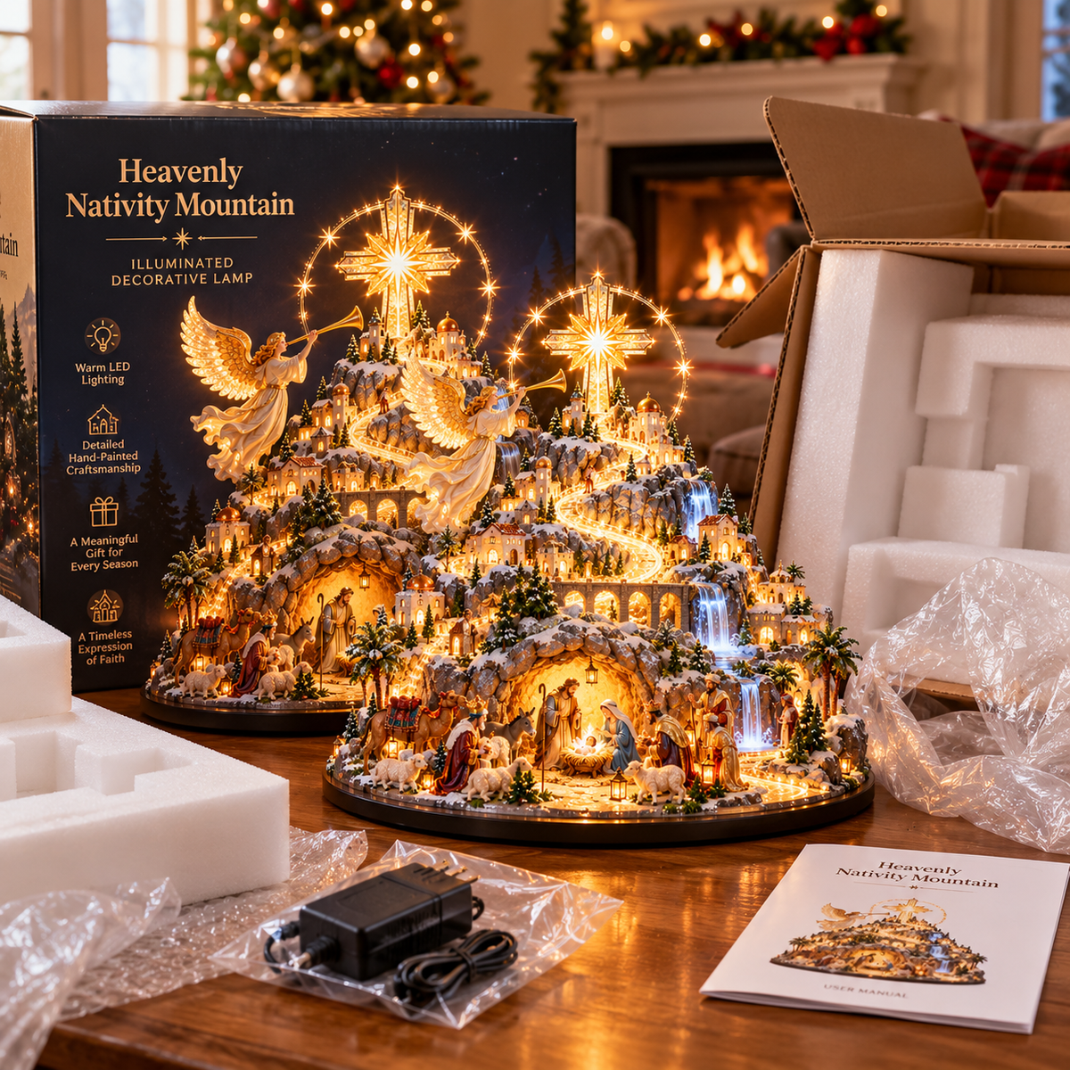 ✝️✨ Bethlehem Mountain Glow™ | Illuminated Nativity Christmas Village