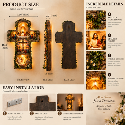 ✝️ He Is Risen – 3-Scene Jesus Resurrection LED Wall Cross Lamp
