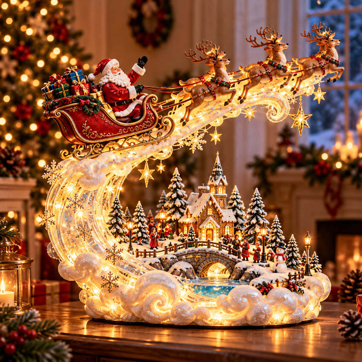 🎄✨ Christmas Magic Collection™ | Lighted Santa Sleigh & Holiday Village Display