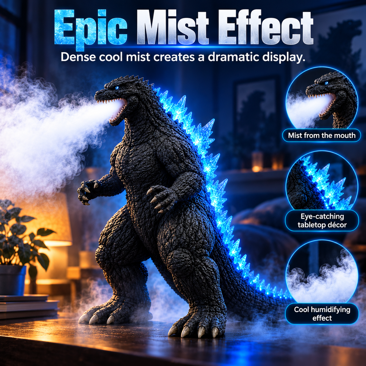 🌊💙 Kaiju Mist™ | Cool Mist Humidifier with Blue LED Glow & Remote