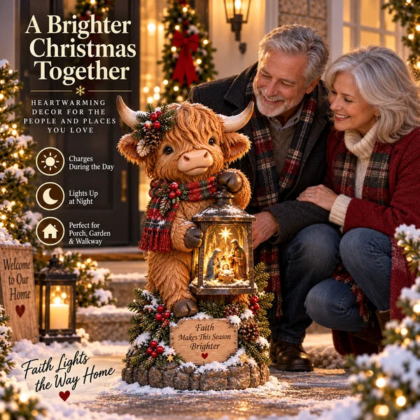 🐮✝️ Highland Holy Night™ | Solar Lighted Nativity Lantern