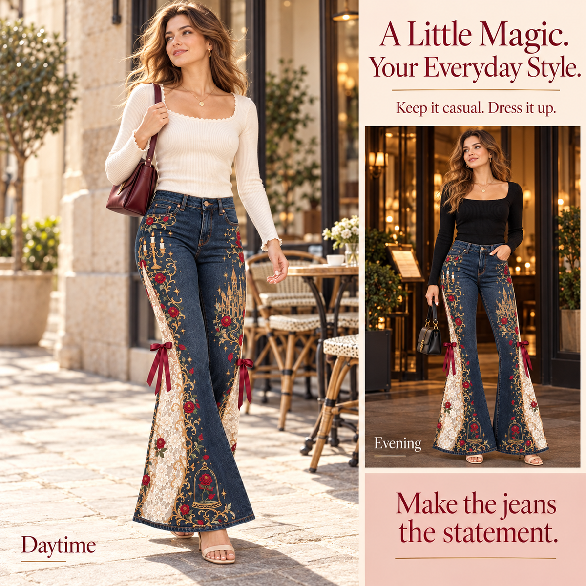 🎀🌹 "Fairytale Romance" Women’s Flared Jeans