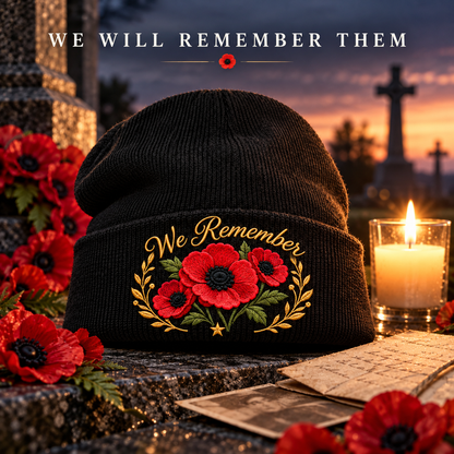 🎖️ Lest We Forget Poppy™ | Memorial Embroidered Knit Beanie