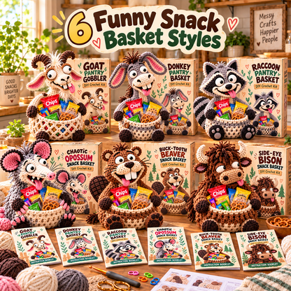 😂🍿 Funny Animal Snack Basket – DIY Crochet Kit