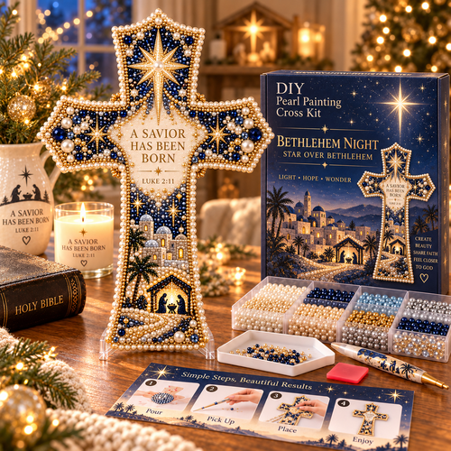 ✝️💎Christmas Scripture Cross DIY Kit – Pearl Art Faith Keepsake