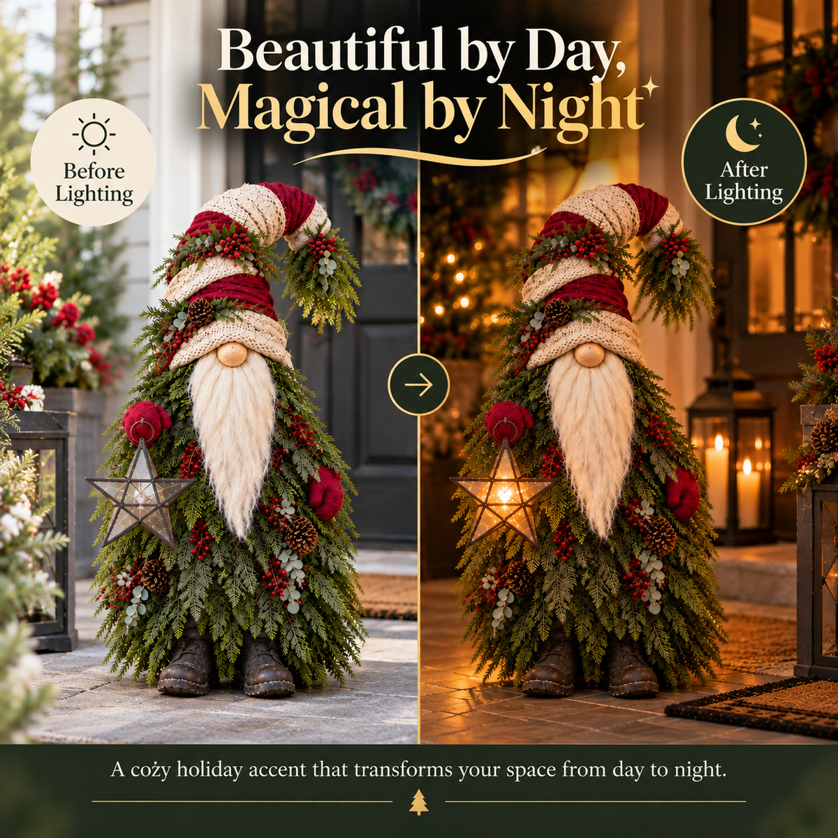 🎅🌲 Evergreen Christmas Gnome – Warm Lighted Floor Decor