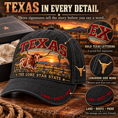 🐂 Lone Star Longhorn Pride | Embroidered Texas Cap