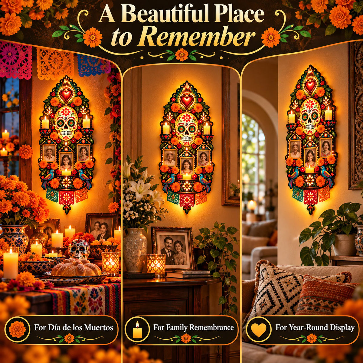 🕯️🌹 Forever in Our Hearts™ | Día de los Muertos Memorial Wall Light