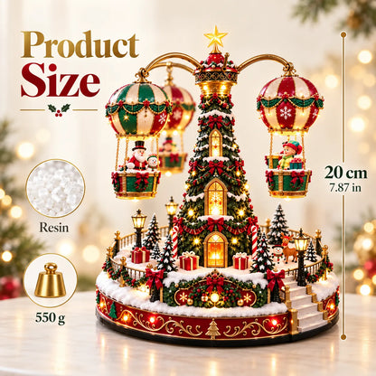 Magical Christmas Hot Air Balloon Musical Carousel™️ – Rotating Holiday Village Centerpiece with LED Lights & Flying Santa 🎄✨