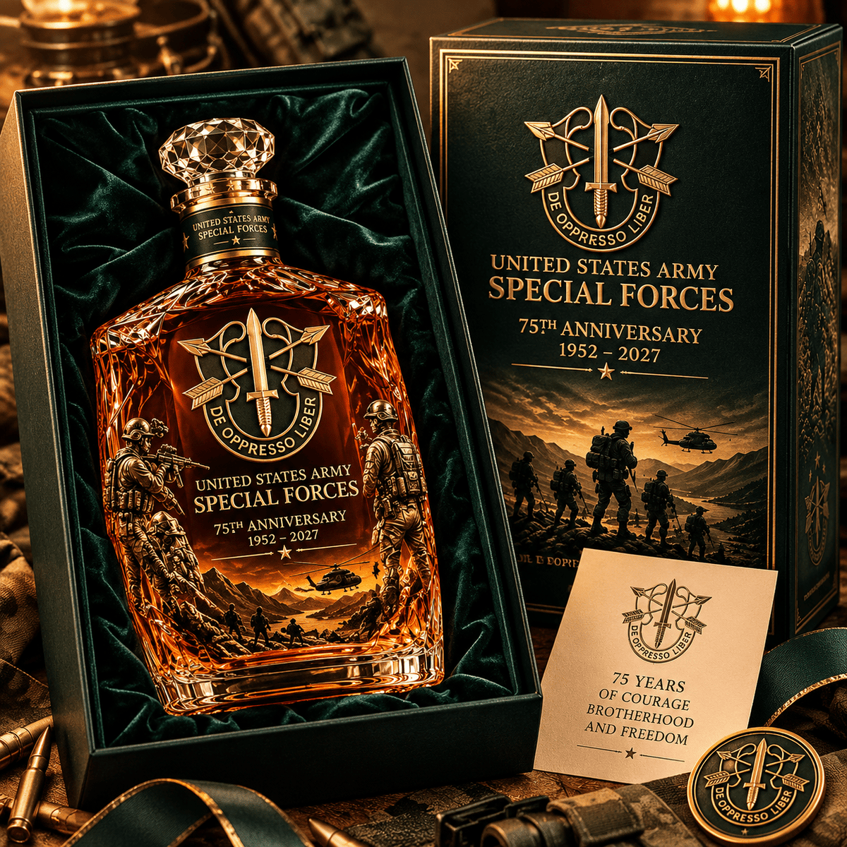 🪖🏆 75 Years of Valor™ | Special Forces Whiskey Decanter