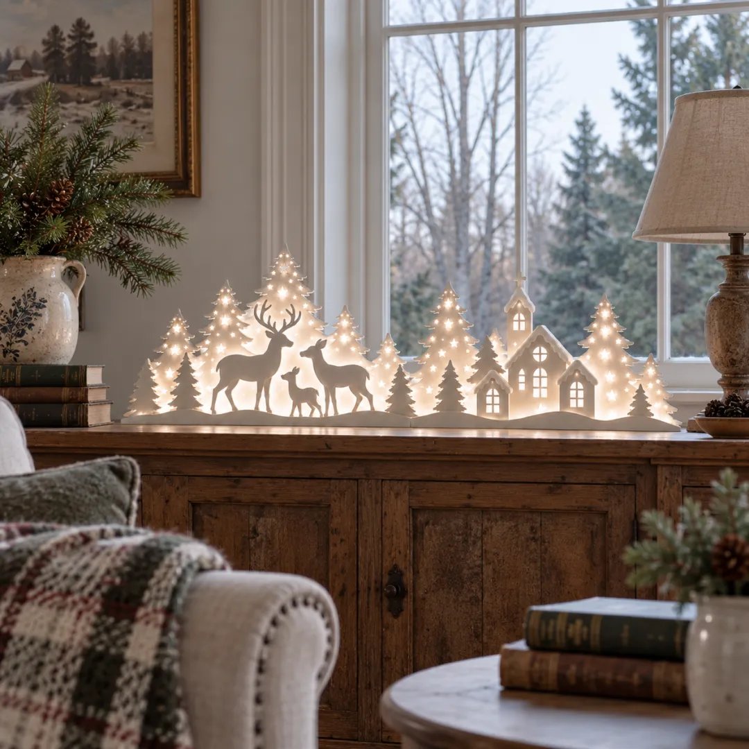 🦌✨ Winter Village Glow™ | 2-Piece Lighted Deer Window Scene