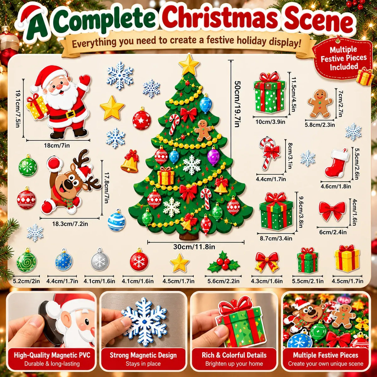 ⏳ Last Day 49% OFF – 🎅 Build Christmas on the Fridge | Reusable Magnetic Tree Set