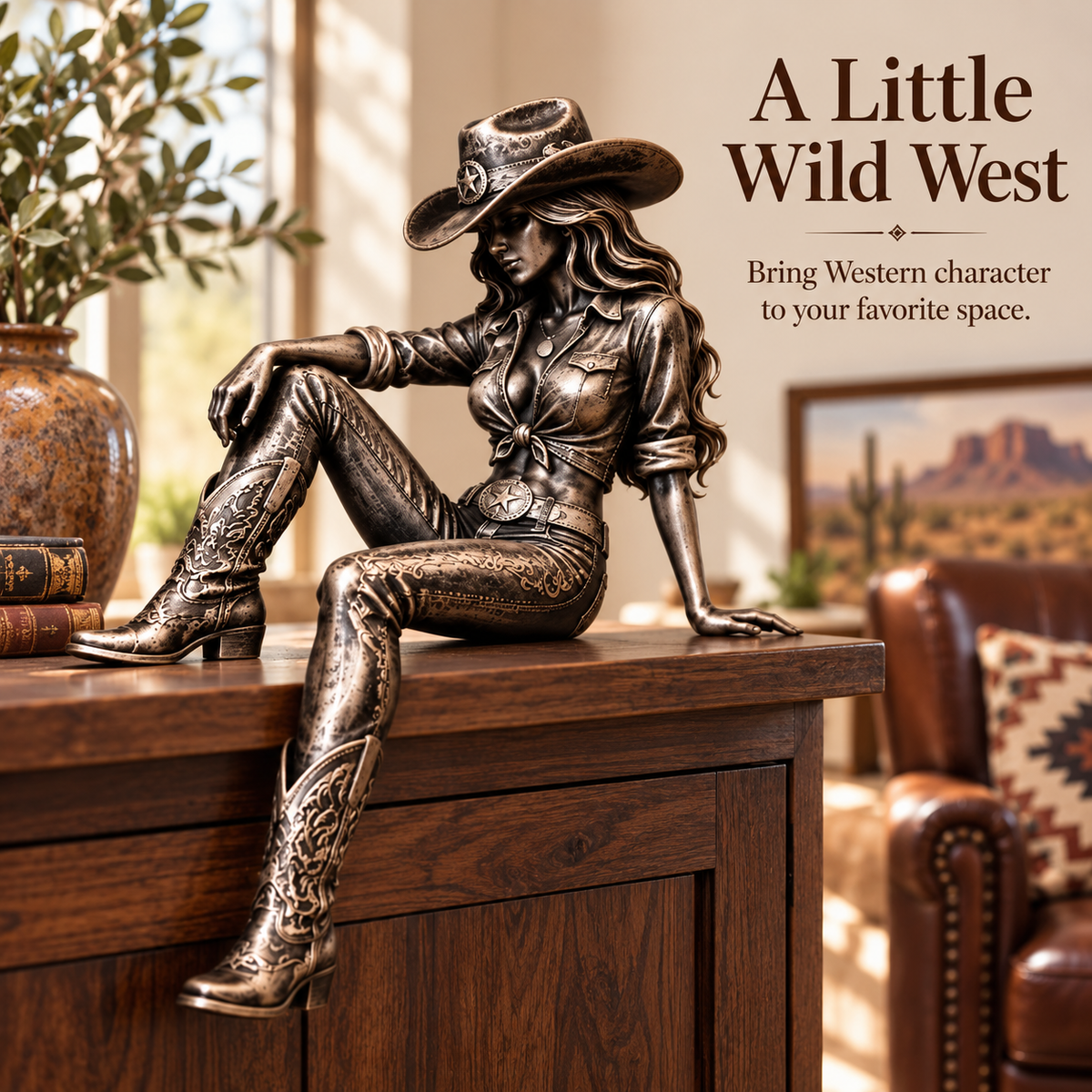 🐎 Spirit of the West | Vintage Cowgirl Bronze Figurine