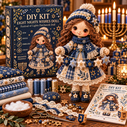 🕎🧵 Festival of Lights Friends™ | Hanukkah Patchwork Doll DIY Kit – 3 Designs