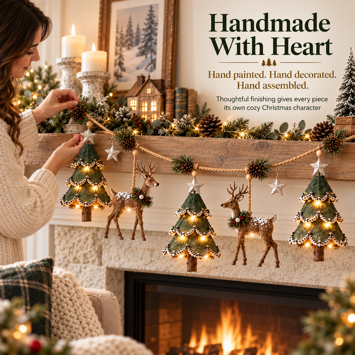 🦌✨ Woodland Deer Glow™ | Lighted Christmas Garland