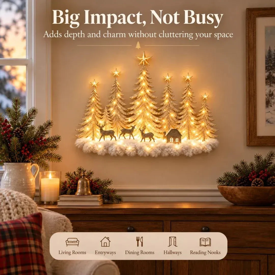 🎄🌲 Enchanted Christmas Woodland Glow ✨ Lighted Forest & Deer Wall Decor