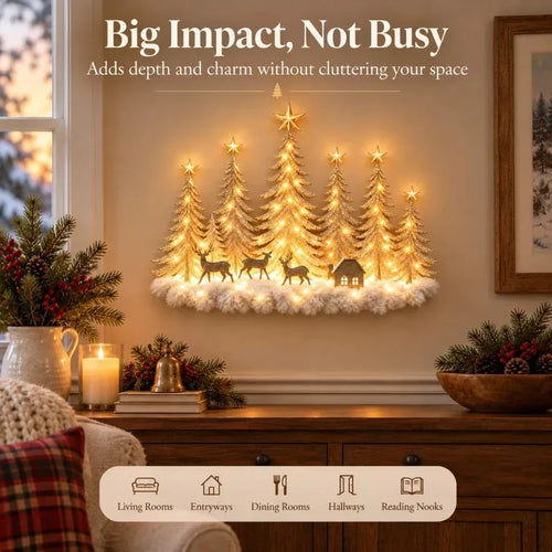 🎄🌲 Enchanted Christmas Woodland Glow ✨ Lighted Forest & Deer Wall Decor