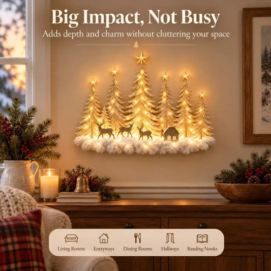 🎄🌲 Enchanted Christmas Woodland Glow ✨ Lighted Forest & Deer Wall Decor