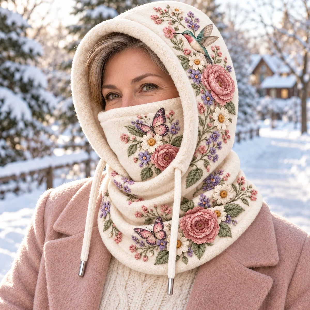 🌸 Cozy Bloom Hood | Hat, Face Cover & Neck Warmer