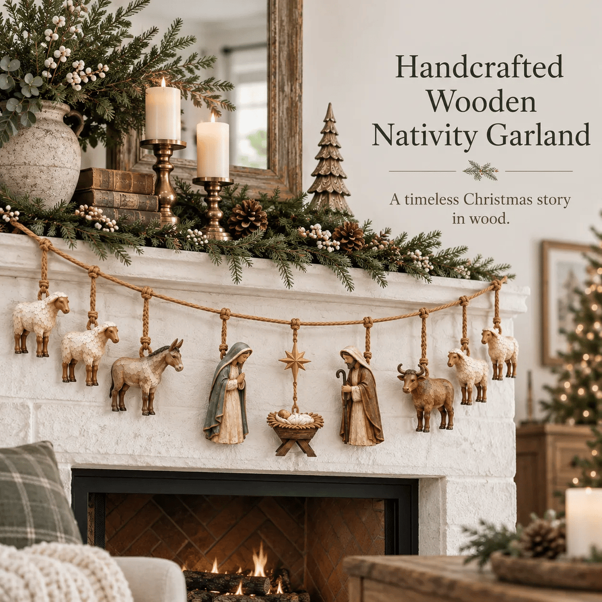 🎄🙏 Bethlehem Blessing™ | Wooden Nativity Garland