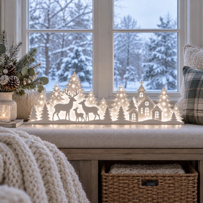 🦌✨ Winter Village Glow™ | 2-Piece Lighted Deer Window Scene