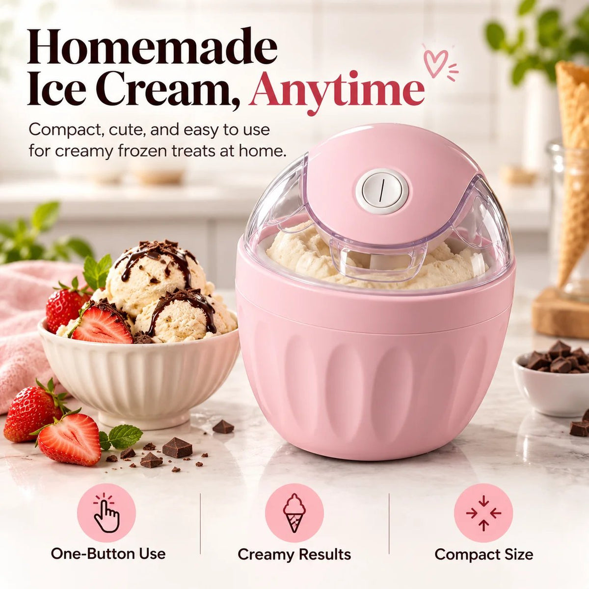 🍦 Mini Homemade Ice Cream Maker – Compact One-Touch Frozen Dessert Machine