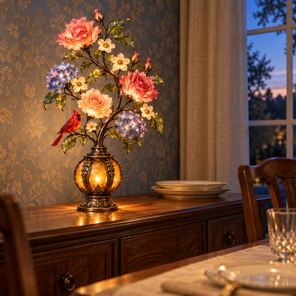 ✨ Everlasting Garden™ | Lighted Rose & Cardinal Decor