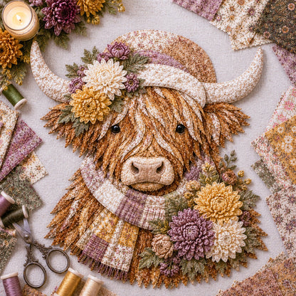 🐮💐 Blooming Highland™ | Birth Flower 3D Fabric Art DIY Kit – Beginner Friendly