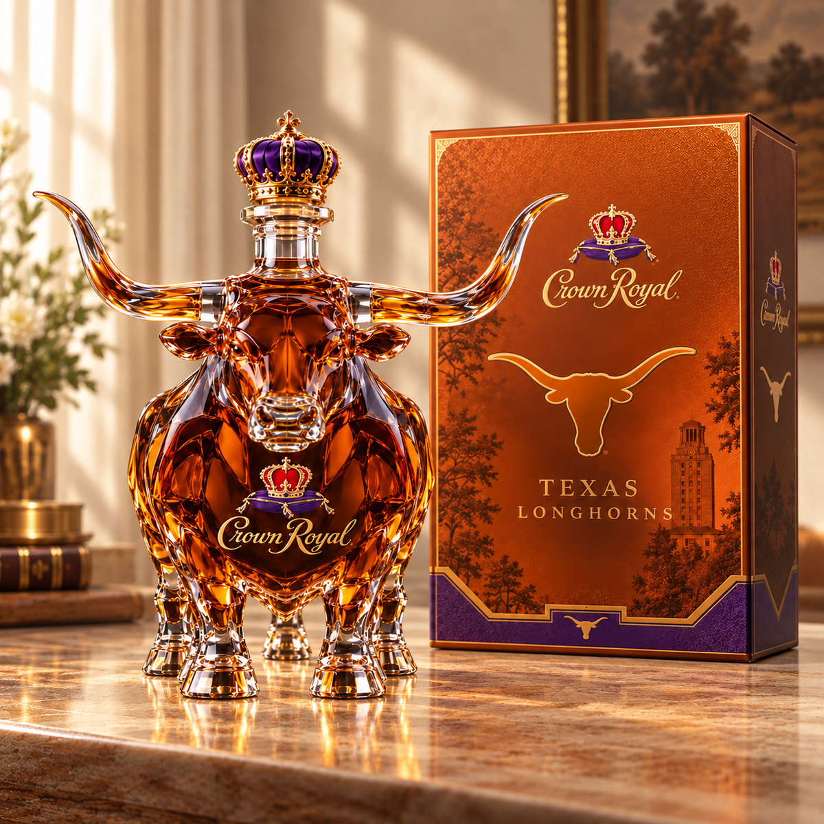 👑🐂 Texas Longhorn Crystal Whiskey Bottle