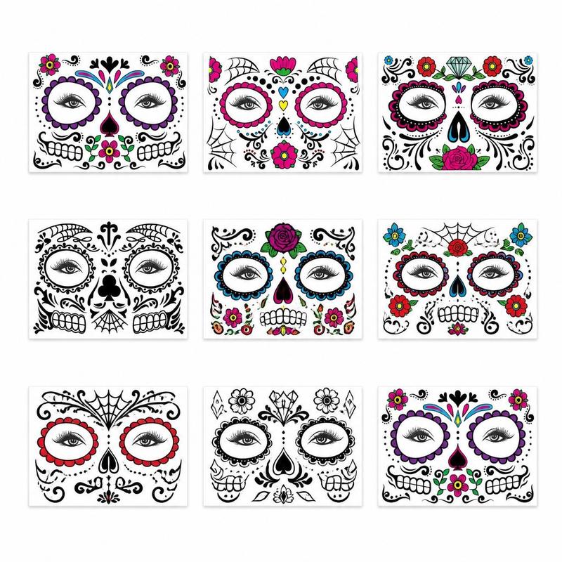 Mexican Dia De Los Muertos Temporary Face Tattoos - Sugar Skull Floral Face Decals 🎭